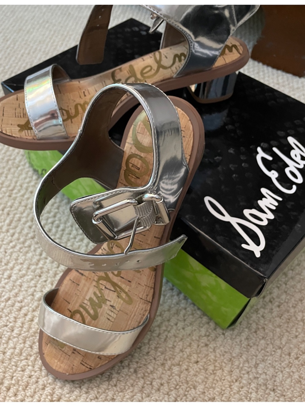Sam Edelman Metallic Silver Block Heel Sandals